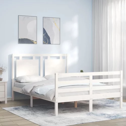  Okvir kreveta s uzglavljem bijeli 4FT mali bračni masivno drvo