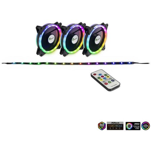 Inter-tech Argus rs-04 rgb 120mm set 3x ventilator + led trak + daljinski upravljalnik Slike