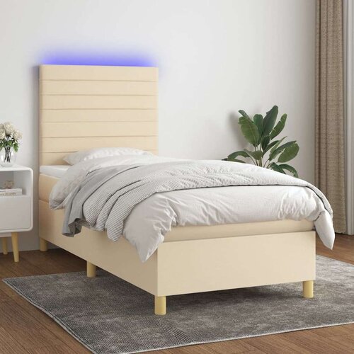  Krevet box spring s madracem LED krem 90x190 cm od tkanine Cijene