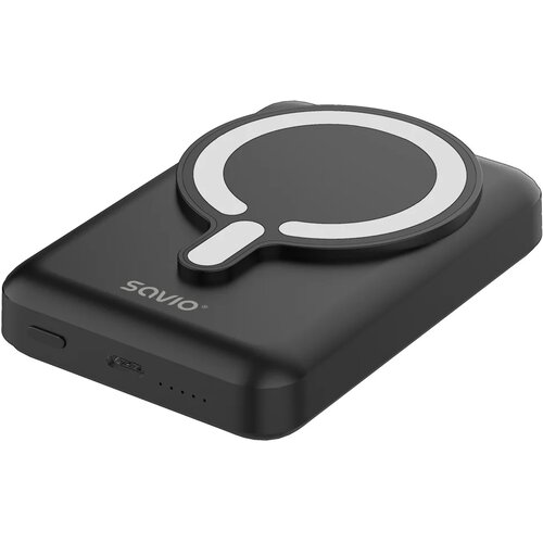 Savio Prenosna baterija - powerbank 10000 mAh z brezžičnim polnenjem črn Slike