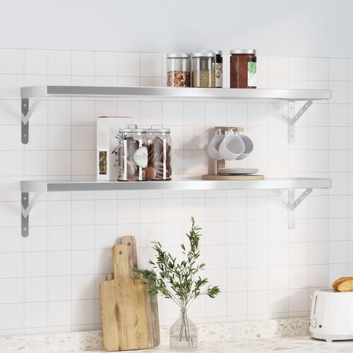  The Living Store Stenske police 2 kosa 100x23,5 cm srebrna nerjaveče jeklo - Stenska Polica, (21554744) Cene