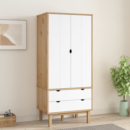 The Living Store Garderobna omara OTTA rjava in bela 76,5x53x172 cm borovina - Garderobna Omara, (21434278) Slike