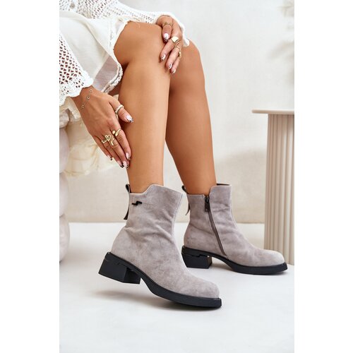 VINCEZA Warm Women&amp;#039;s Boots Made Of Natural Suede With Zipper Gray 66696 Slike