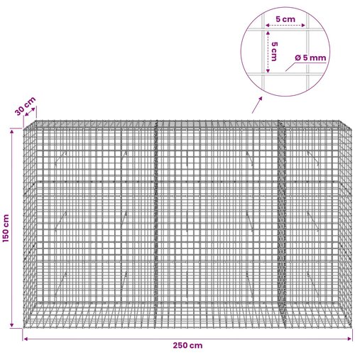  Gabion s 5 mm žicom i mrežom 5x5 cm 250x30x150 cm Slike