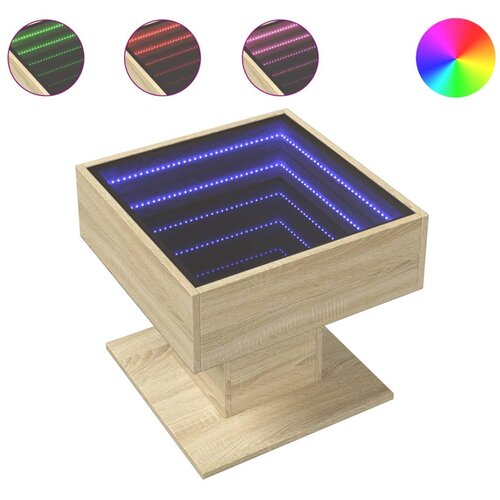  Stolić za kavu LED boja hrasta 50x50x45 cm konstruirano drvo Smeđa Slike