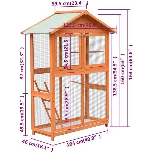  Kavez za ptice od masivne borovine i jelovine 125,5x59,5x164 cm Slike
