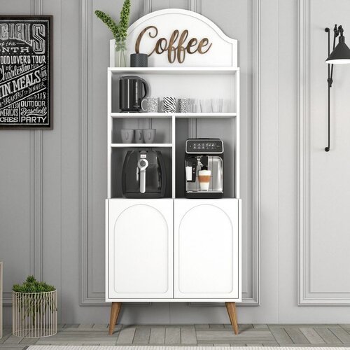 Hanah home komoda lyon 80 - white, walnut whitewalnut coffee bar cabinet Cene