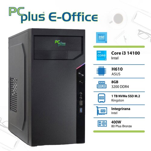 PCPLUS e-Office i3-14100 16GB 1TB NVMe SSD namizni računalnik Cene