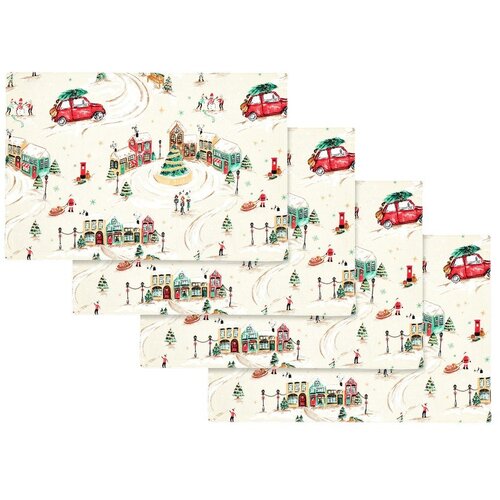 Catherine Lansfield Bombažni pogrinjki v kompletu 4 ks 30x46 cm Christmas Town &amp;ndash; Slike