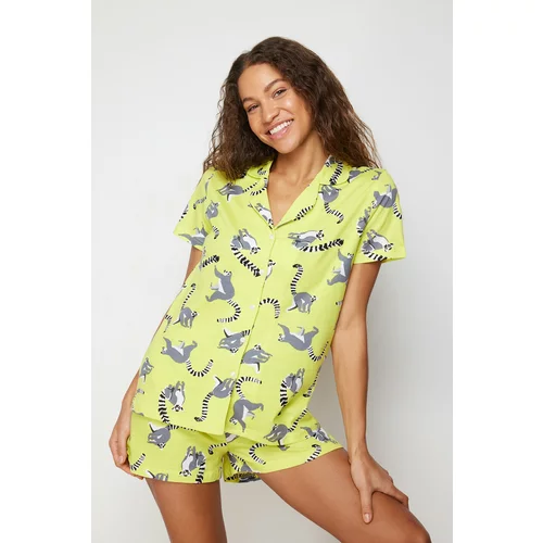 Trendyol Green 100% Cotton Animal Single Jersey Knitted Pajamas Set