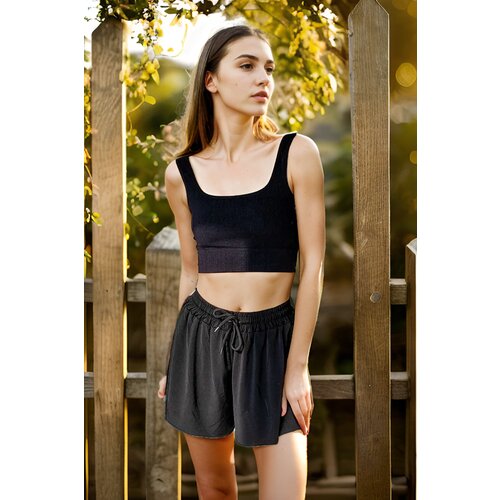 Dewberry 13771 Loose Fit Shorts with Inner Leggings-BLACK Slike