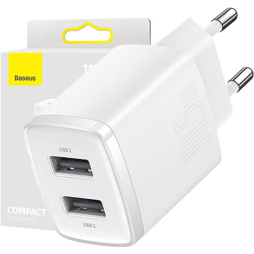 Baseus Kompaktni hitri polnilec 2x USB, 10,5 W (bel), (20633185) Cene