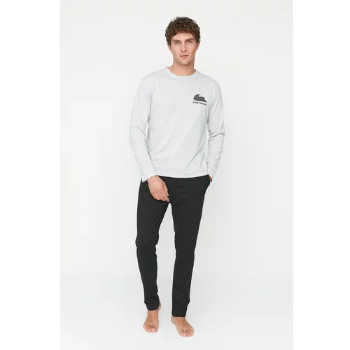 Trendyol Gray Men's Regular Fit Printed Knitted Pajamas Set