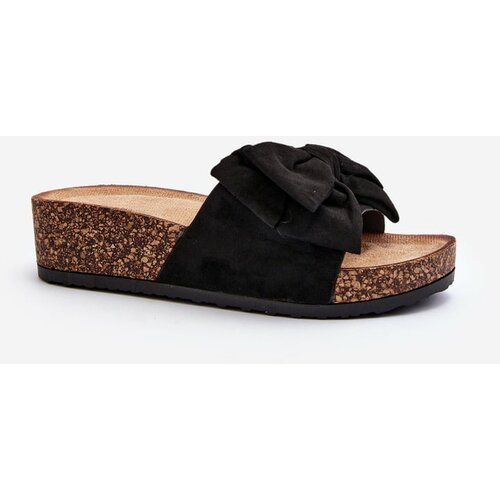 Kesi Women's cork platform slippers with bow, black Tarena Cene