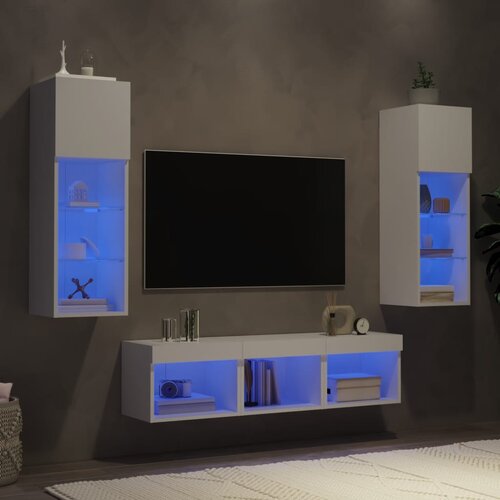  5-dijelni zidni TV elementi s LED svjetlima boja hrasta drveni Slike