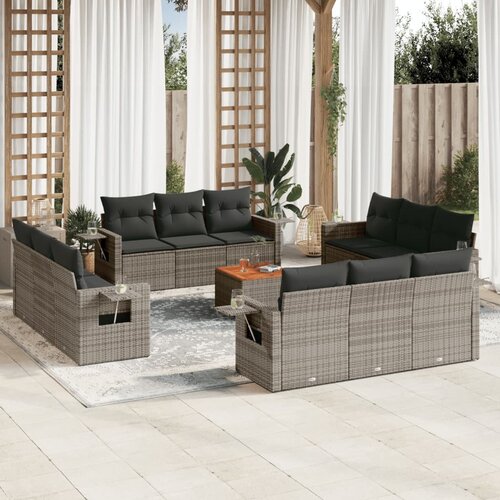 VidaXL 13-dijelni set vrtnih sofa od poliratana s jastucima sivi Slike