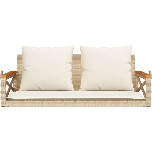 VidaXL Klupa za ljuljanje s jastucima bež 109x62x40 cm od poliratana Slike