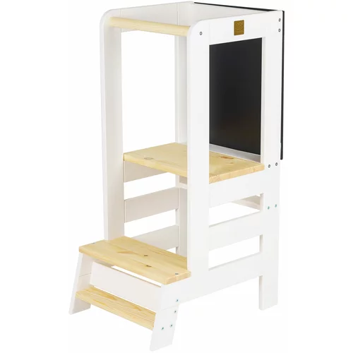 MeowBaby Lesena učna stolpica ® Montessori, bela s naravnimi elementi s ploščo, (20734358)