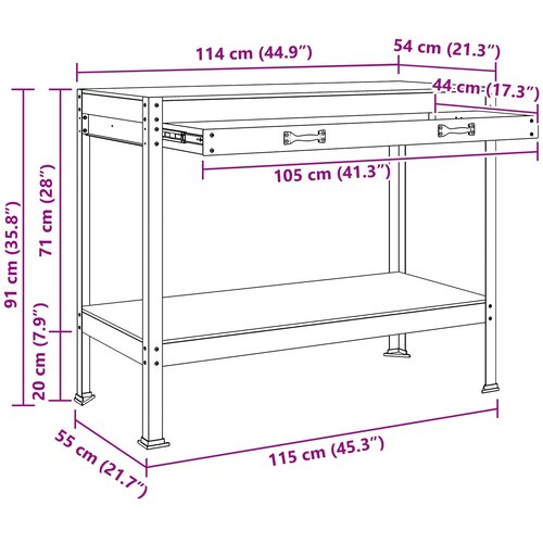  Radna klupa Crna 114 x 54 x 91 cm Projektirano drvo i metal Slike