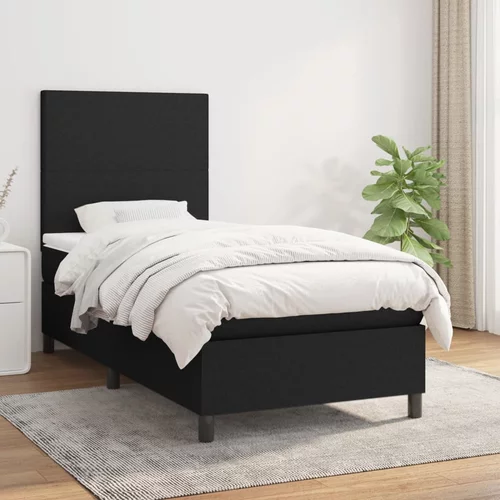 vidaXL Box spring postelja z vzmetnico črna 90x200 cm blago