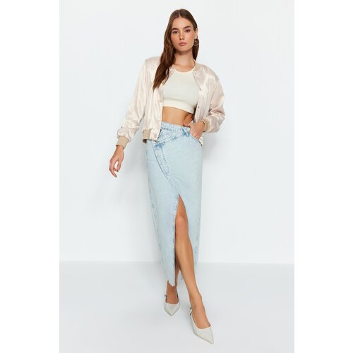Trendyol Light Blue Asymmetrical Maxi Denim Skirt Slike