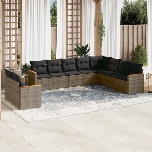 VidaXL 10-dijelni set vrtnih sofa od poliratana s jastucima sivi Slike