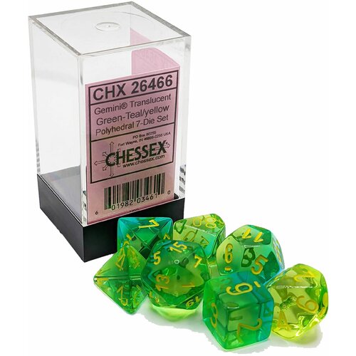 Chessex kockice - gemini - translucent - green-tea & yellow (7) Slike