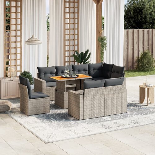 vidaXL 9-dijelni set vrtnih sofa od poliratana s jastucima sivi Cijene