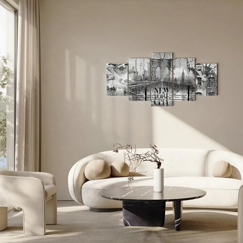  Slika - New York City Collage (5 Parts) Wide Black and White 100x50 Premium Print Slike