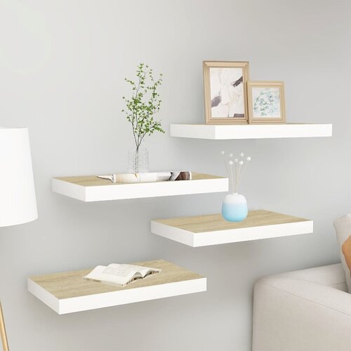  Plutajuće zidne police 4 kom hrast i bijele 40x23x3,8 cm MDF Slike