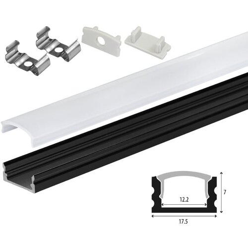  Set aluminijumski profil za LED trake 2m 17.5x7 mm crni Slike