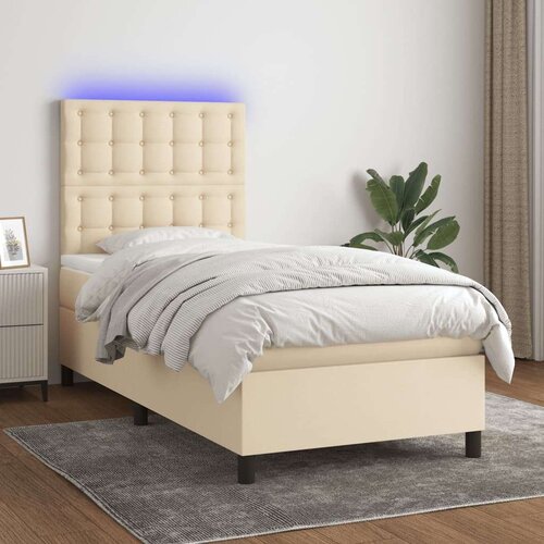  Krevet box spring s madracem LED krem 90x200 cm od tkanine Cijene