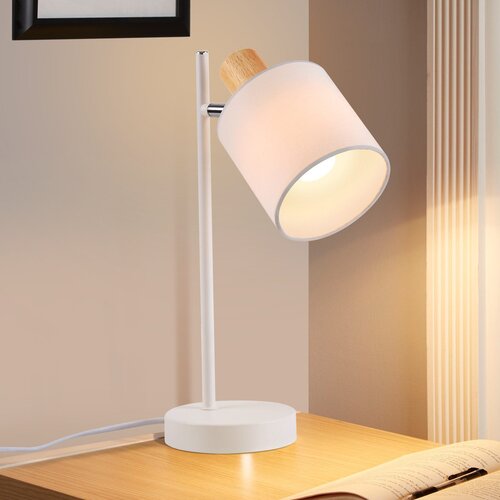 Nettlife Lampe de chevet bois vintage 35.5cm E14 Lampe de table blanc Abat-jour tissu avec interrupteur Orientable sans ampoule, (22141545) Cene