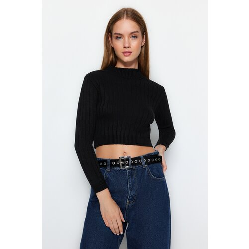 Trendyol Black Crop Basic Knitwear Sweater Slike