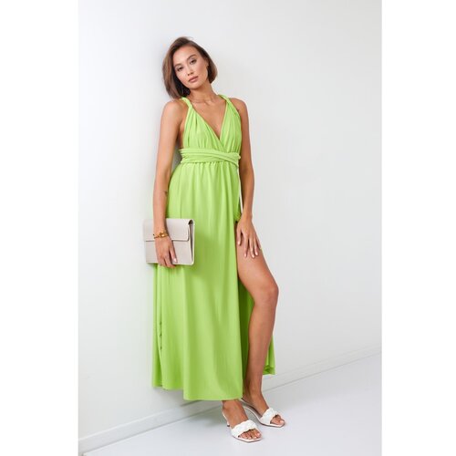 Fasardi Maxi dress with a lime tie around the neck Slike