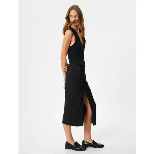 Koton Slit Long Skirt Draped Detail