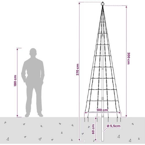  Božićno drvce od svjetlosnih niti s klinom i jarbolom 300 cm Slike