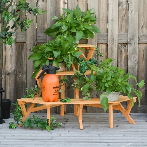 Outsunny leseno vogalno stojalo za rastline s 3 policami, zunanja polica za rastline, balkonski sadilniki za vrt in dom, 96x64x61cm, (20708479)