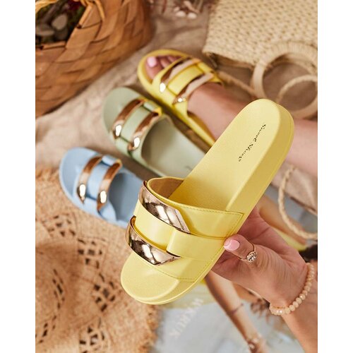 Resti Yellow women's slippers with gold ornament Serina - Footwear Cene