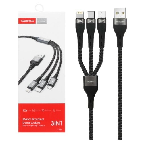 Tranyoo usb kabl T-XS6 ojčan 3u1 kabl usb-a na micro+usb-c+lightning Cene
