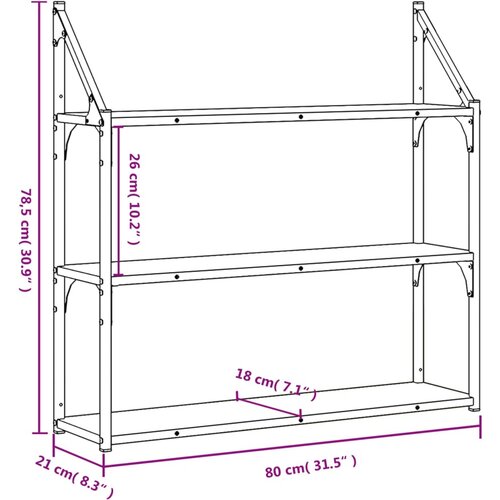  Zidna polica s 3 razine dimljenog hrasta 80x21x78,5 cm drvena Slike