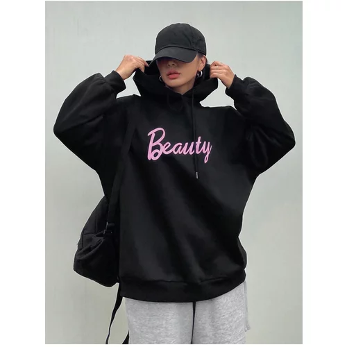 Know Women's Black Beauty Printed Hoodie Sweatshirt