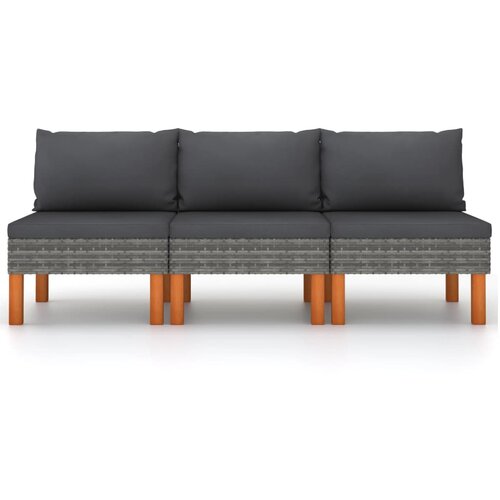 Maison Chic Sredinski kavč - Sofa - Kanapei 3 kosi poli ratan in trden evkaliptus, (21727408) Cene