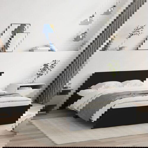 The Living Store Posteljni okvir z vzglavjem črn 135x190 cm - Posteljni Okvir, (21439808) Cene