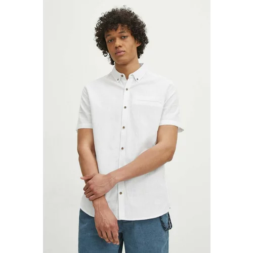 Medicine Lanena košulja za muškarce, boja: bijela, regular, s button-down ovratnikom
