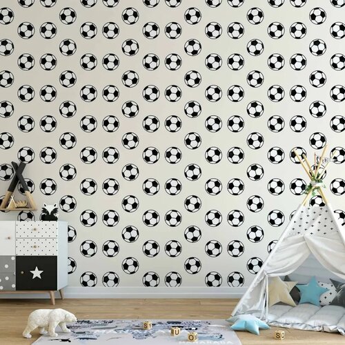  Tapeta - Soccer - Symmetrical black-and-white soccer balls on a beige background. 50x1000 Premium Cijene