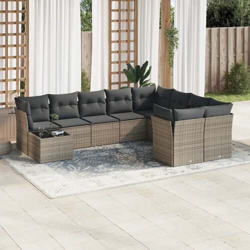 VidaXL 10-dijelni set vrtnih sofa od poliratana s jastucima sivi Slike