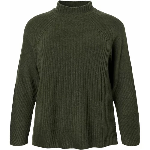 Zizzi Sweater majica 'Mcomfy Rib' tamno zelena