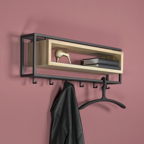 Spinder Design Črn/naraven kovinski stenski obe&amp;scaron;alnik s polico School &amp;ndash; Slike