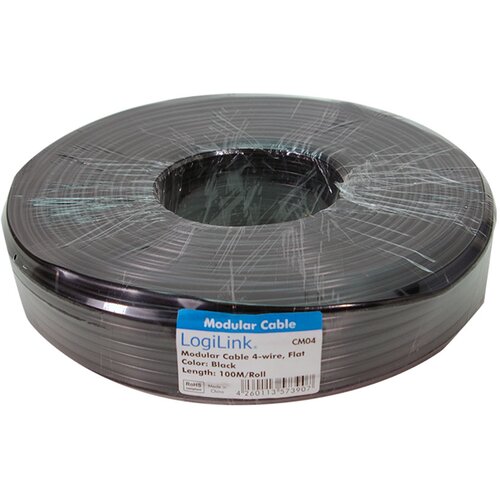 Logilink telephone cable, flat, 4 wire, black,100 m,CM04 Slike